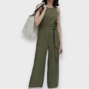 Banana Republic Cropped Wide Leg Belted Jumpsuit in Olive | Size 6P